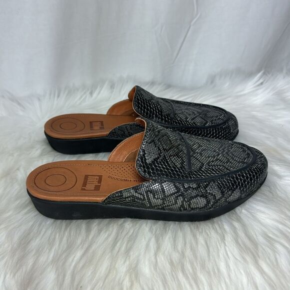 Fitflop Serene Black/Grey Python Print Leather Mules Sz 6 - Picture 5 of 7